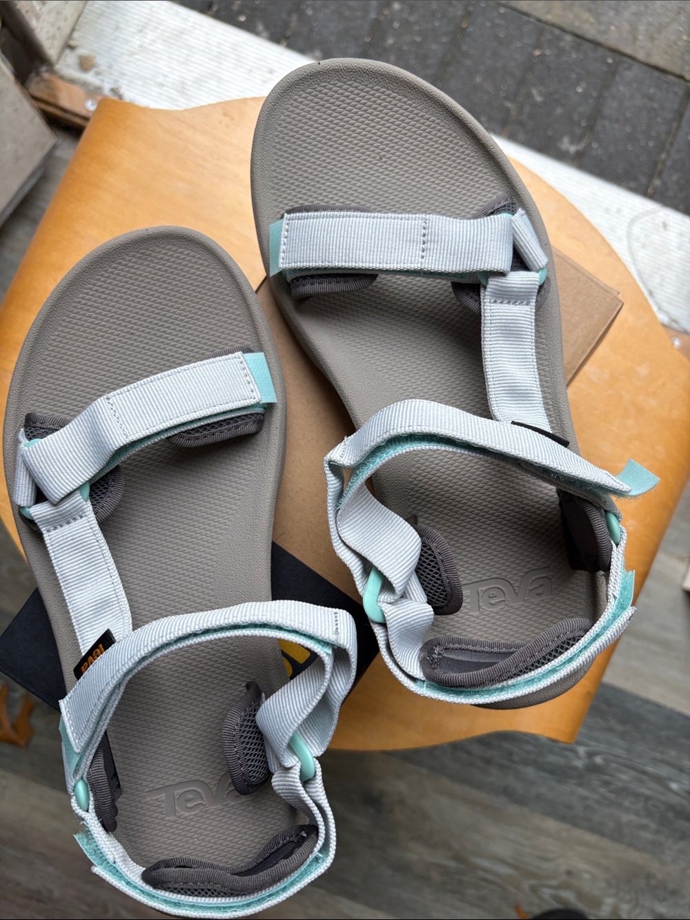 Women's Teva Hydrotrek Light Gray and Aqua Strappy Sport Sandals